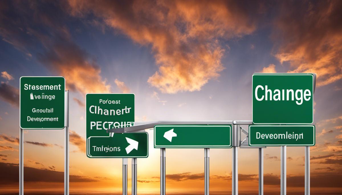 A picture of road signs symbolizing change, growth, and personal development
