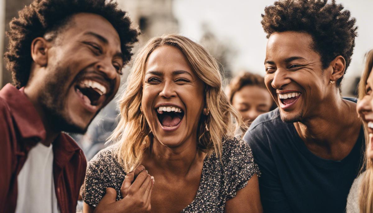 Image description: People laughing together, promoting mental health and wellbeing