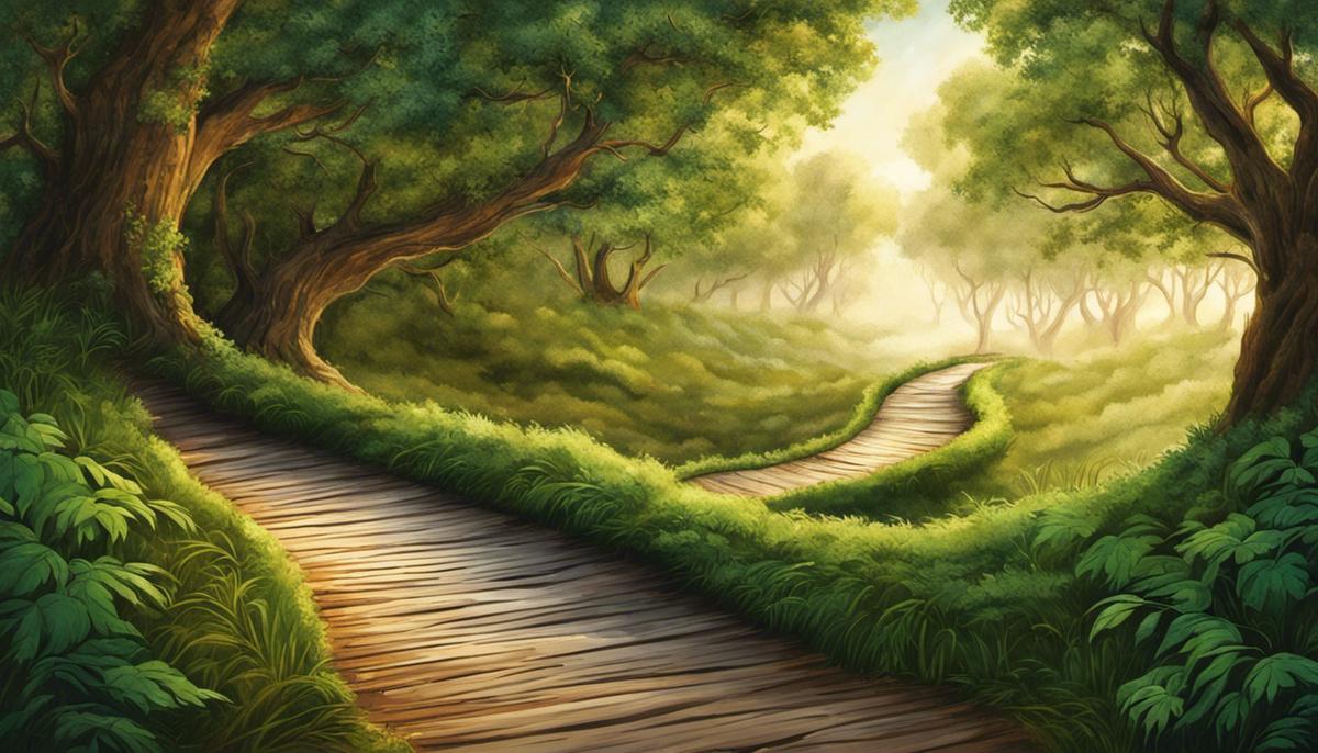 Illustration of a path winding through a forest, symbolizing the journey of embracing change in life.